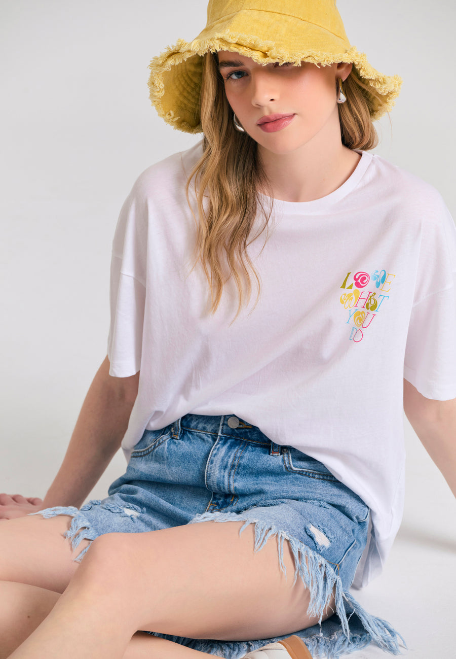 Tricou lejer cu imprimeu artistic pe spate - Alb