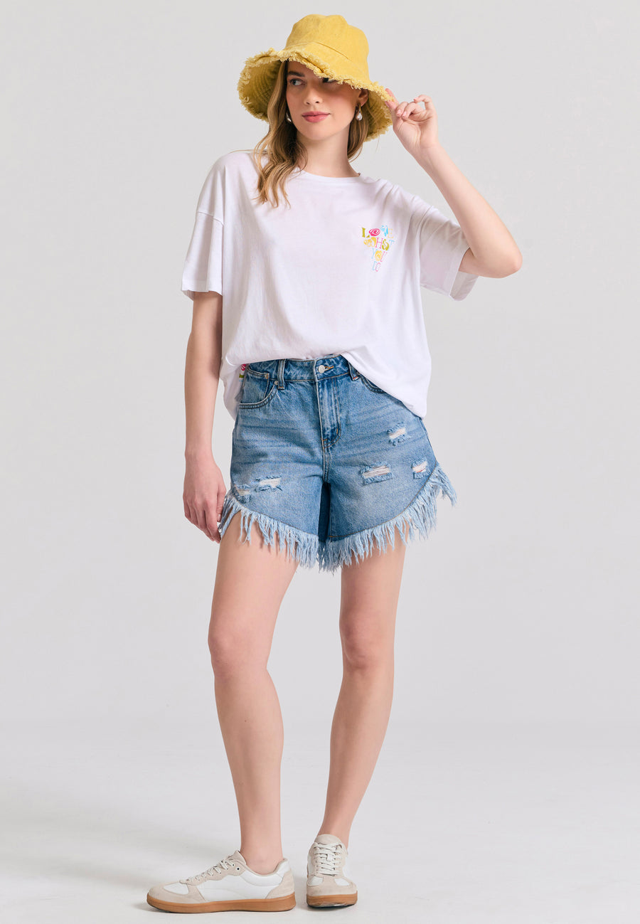 Tricou lejer cu imprimeu artistic pe spate - Alb