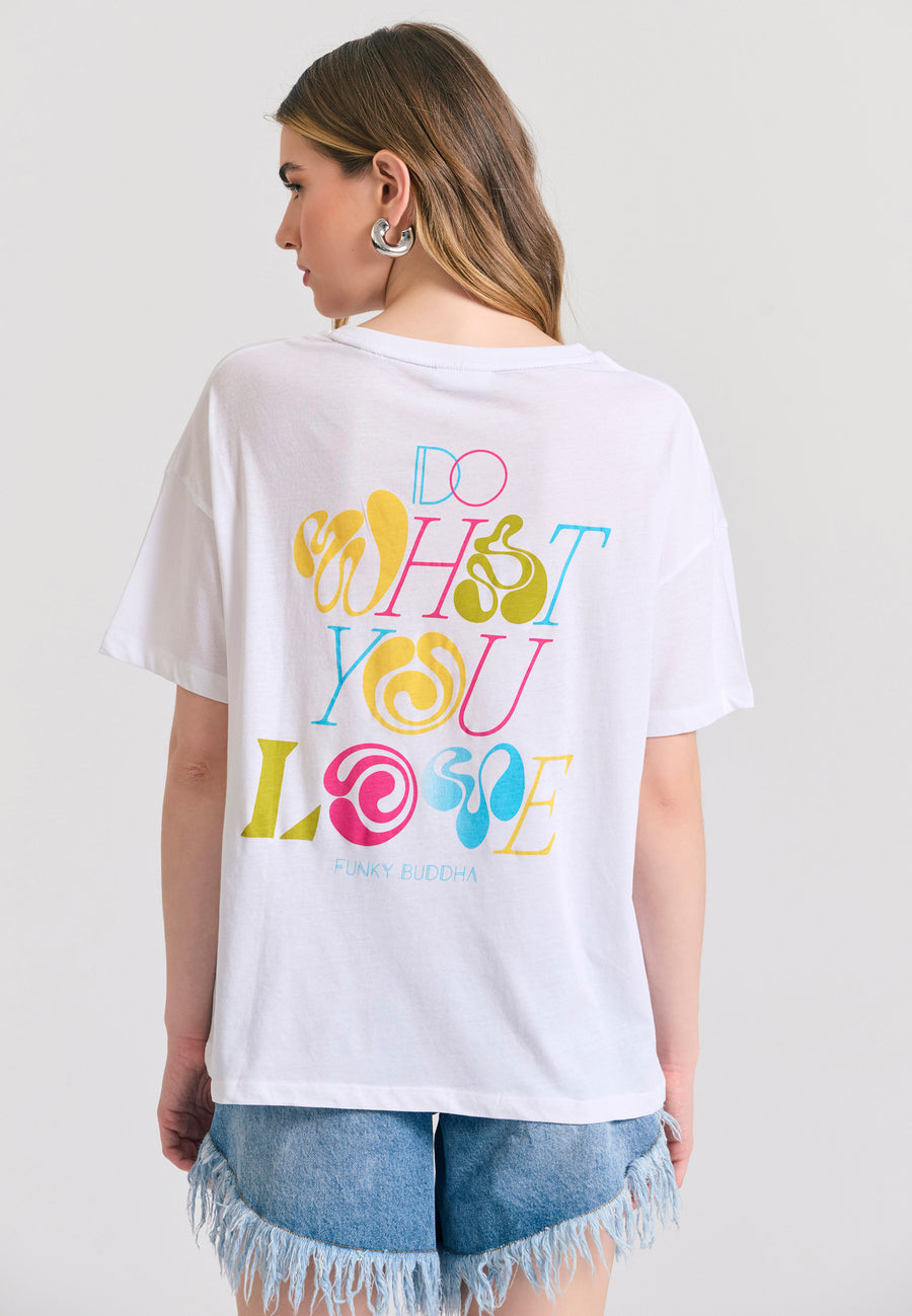 Tricou lejer cu imprimeu artistic pe spate - Alb