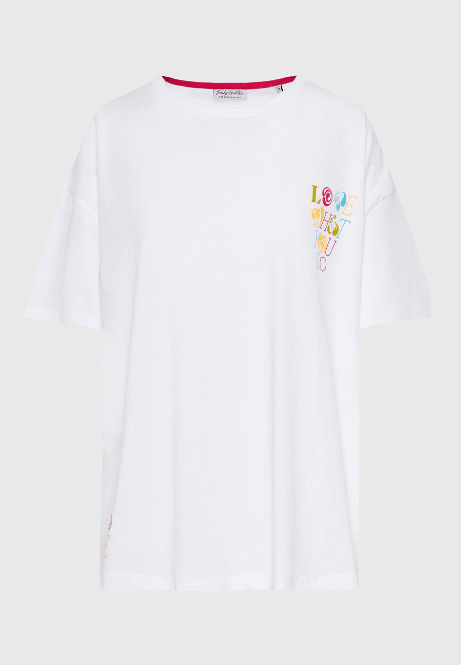 Tricou lejer cu imprimeu artistic pe spate - Alb