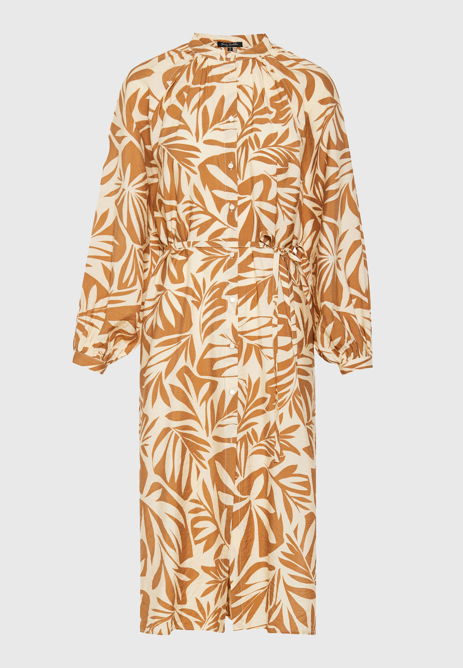 Rochie midi supradimensionată din viscoză imprimată integral - Biscotti