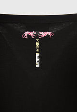 Loose fit long t-shirt with frame print on the chest - Black