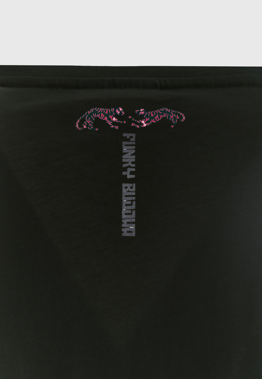 Loose fit long t-shirt with frame print on the chest - Black