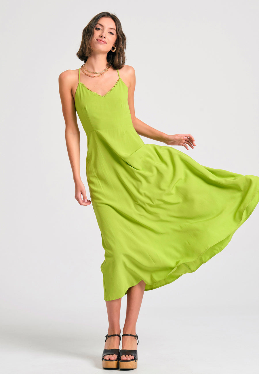 Lyocell blend midi dress with open back - Avocado