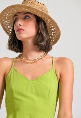 Lyocell blend midi dress with open back - Avocado