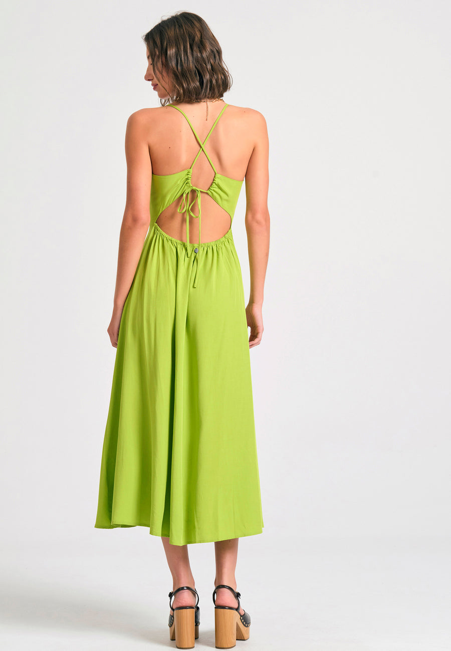 Lyocell blend midi dress with open back - Avocado