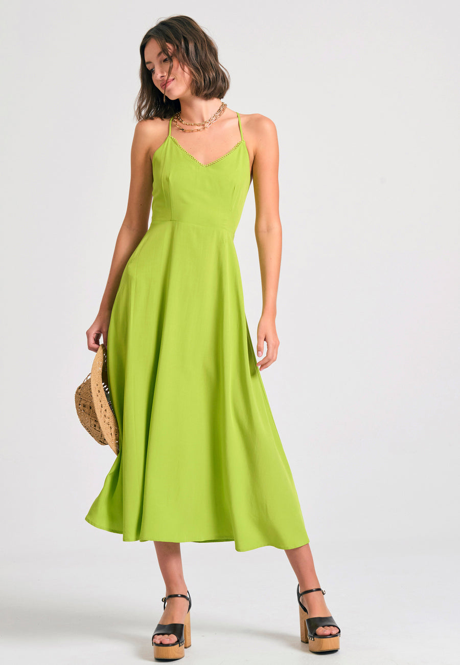 Lyocell blend midi dress with open back - Avocado