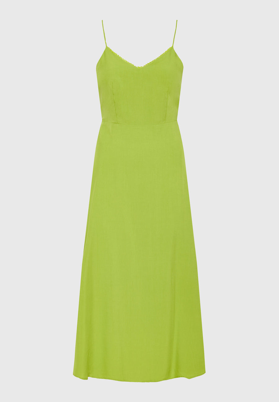Lyocell blend midi dress with open back - Avocado