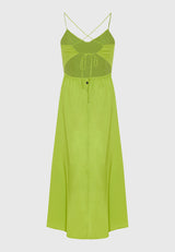 Lyocell blend midi dress with open back - Avocado