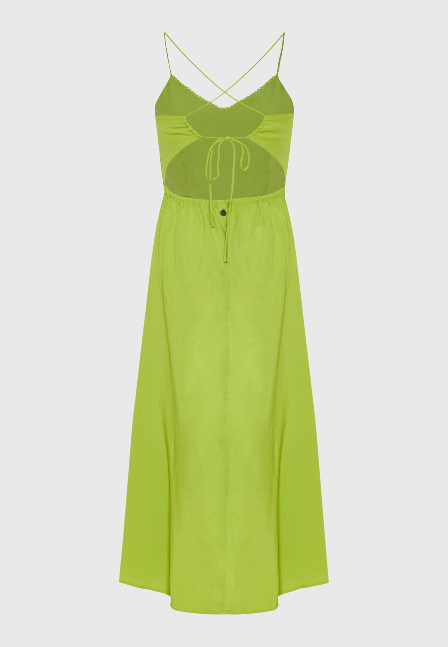 Lyocell blend midi dress with open back - Avocado
