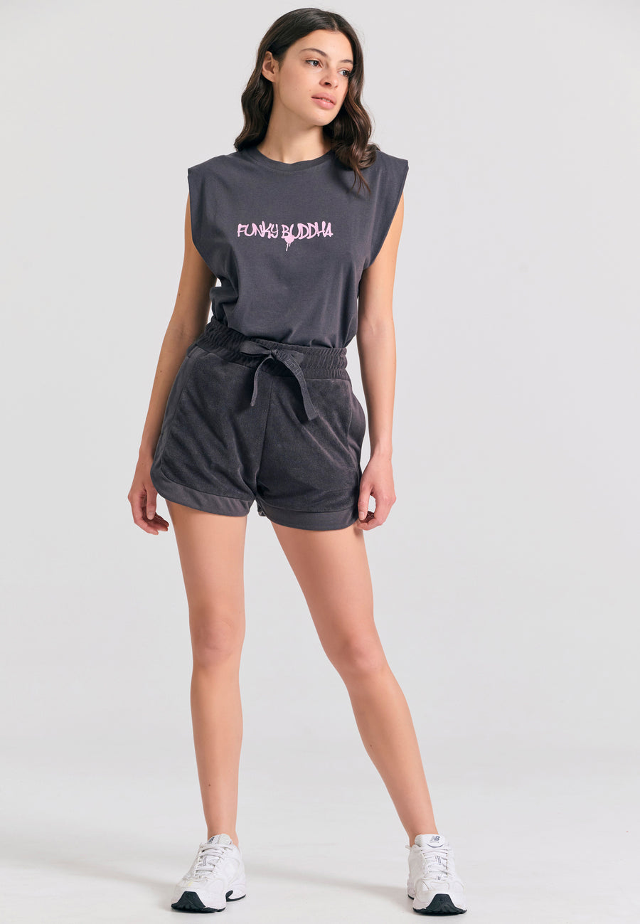 Pantaloni scurți lejeri pentru femei, model prosop - Antracit