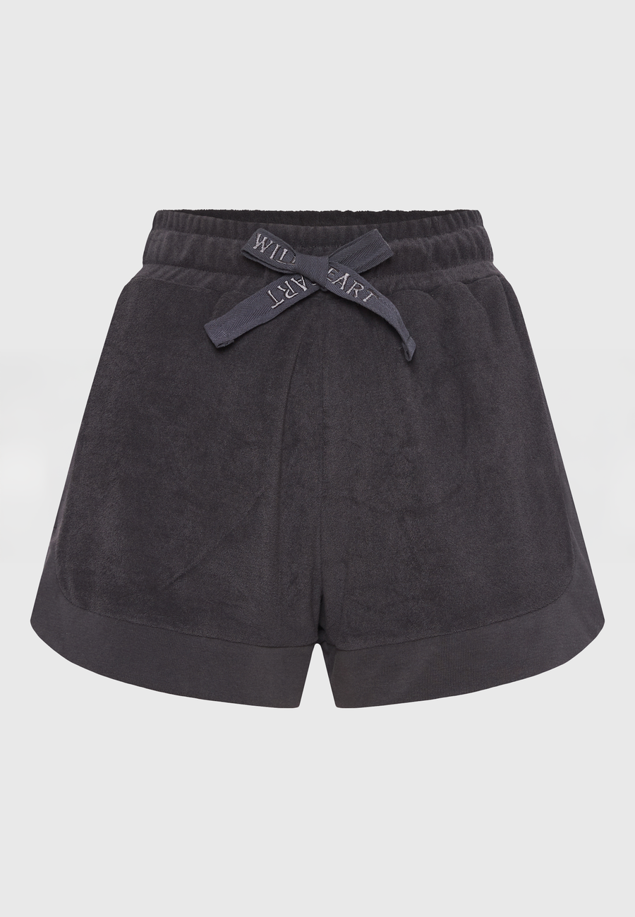 Pantaloni scurți lejeri pentru femei, model prosop - Antracit