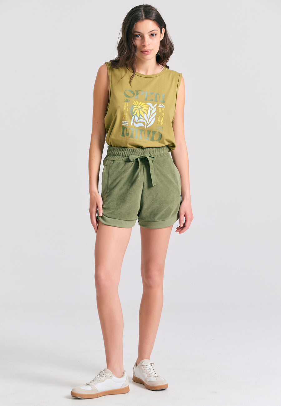 Loose fit women's towel shorts - Hunter green