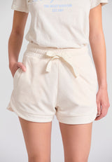 Pantaloni scurți de damă lejeri, model prosop - Alb-gălbui