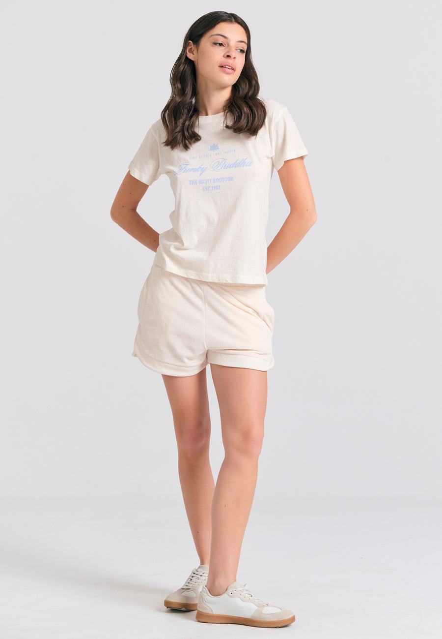 Pantaloni scurți de damă lejeri, model prosop - Alb-gălbui