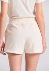Pantaloni scurți de damă lejeri, model prosop - Alb-gălbui
