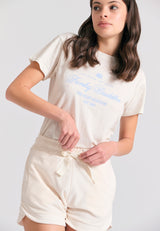 Pantaloni scurți de damă lejeri, model prosop - Alb-gălbui