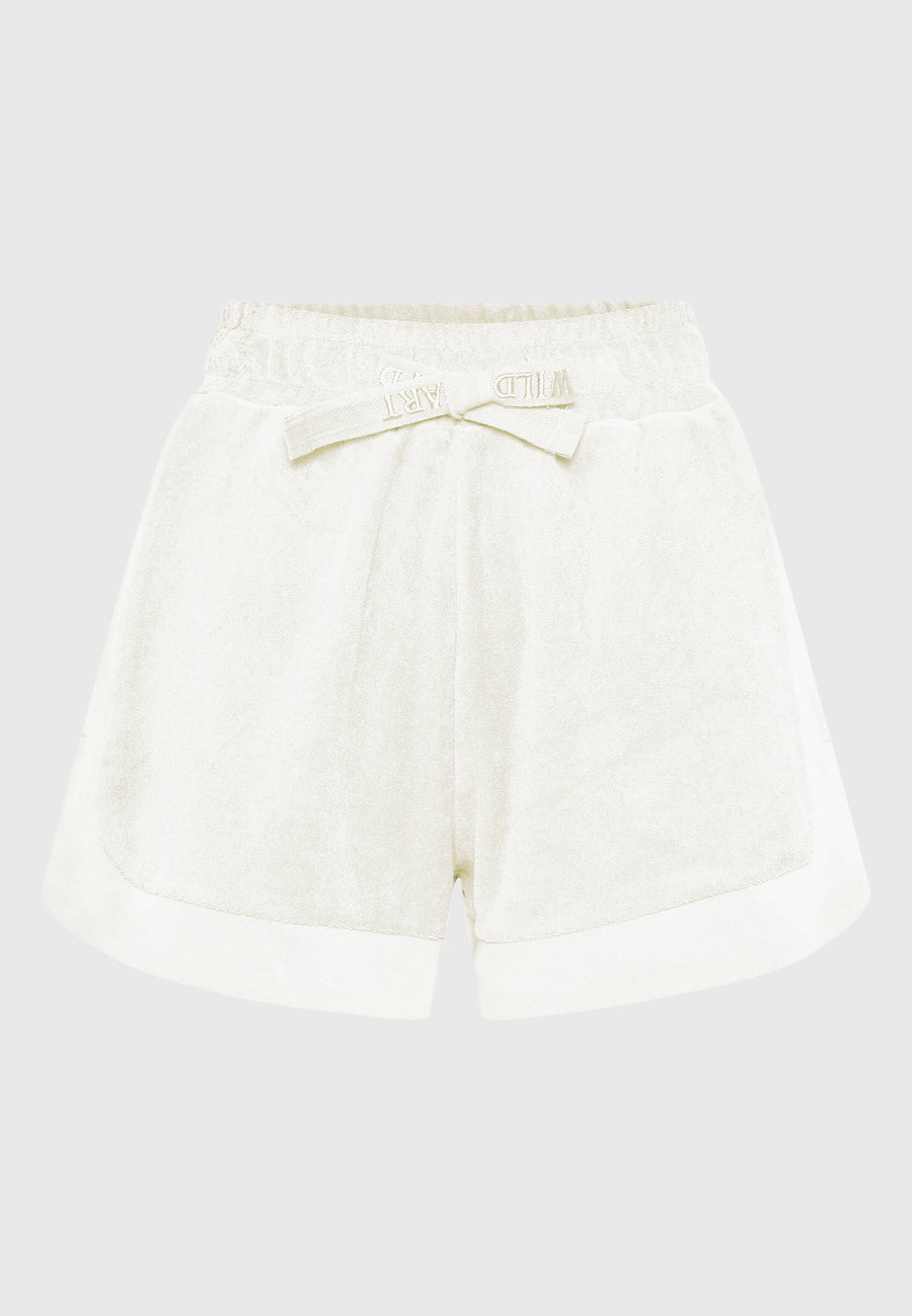 Pantaloni scurți de damă lejeri, model prosop - Alb-gălbui
