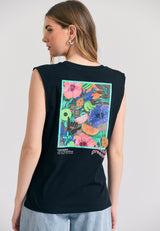 Women's t-shirt with graphic frame print on the back - Black