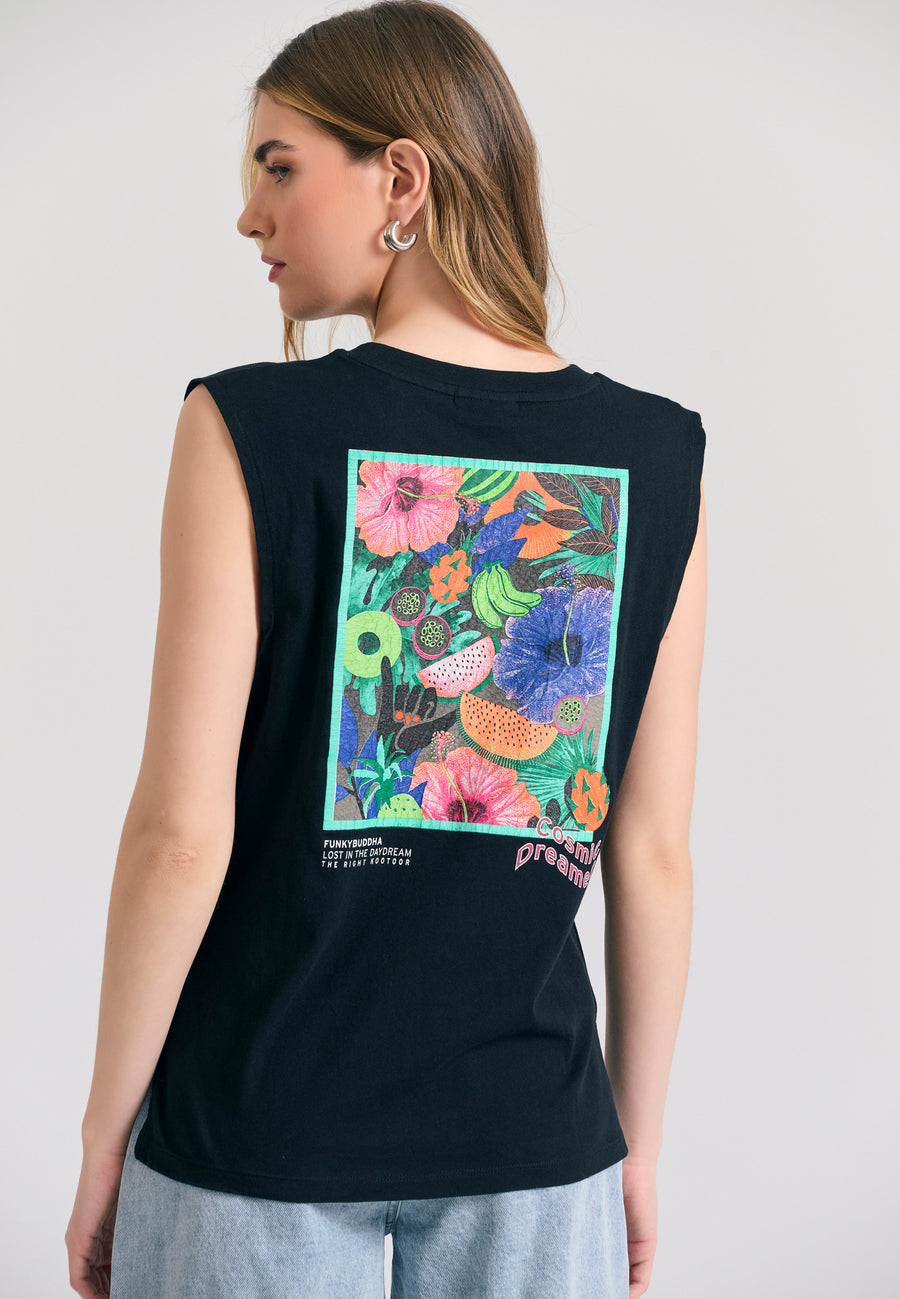 Women's t-shirt with graphic frame print on the back - Black