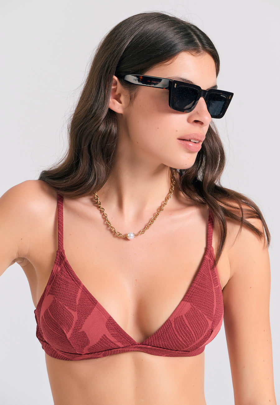 Sutien de bikini cu textură în relief - Roșu pământ