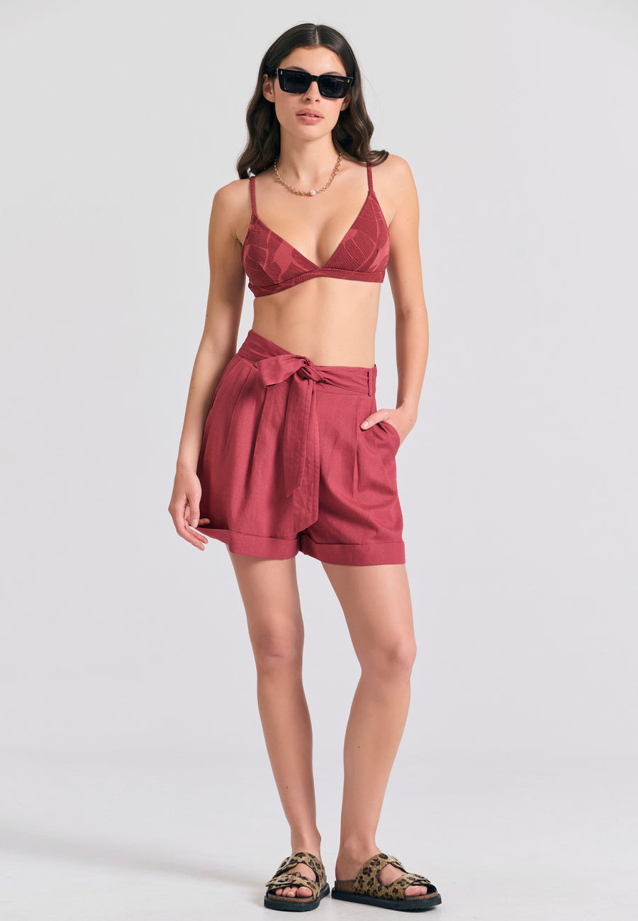Sutien de bikini cu textură în relief - Roșu pământ