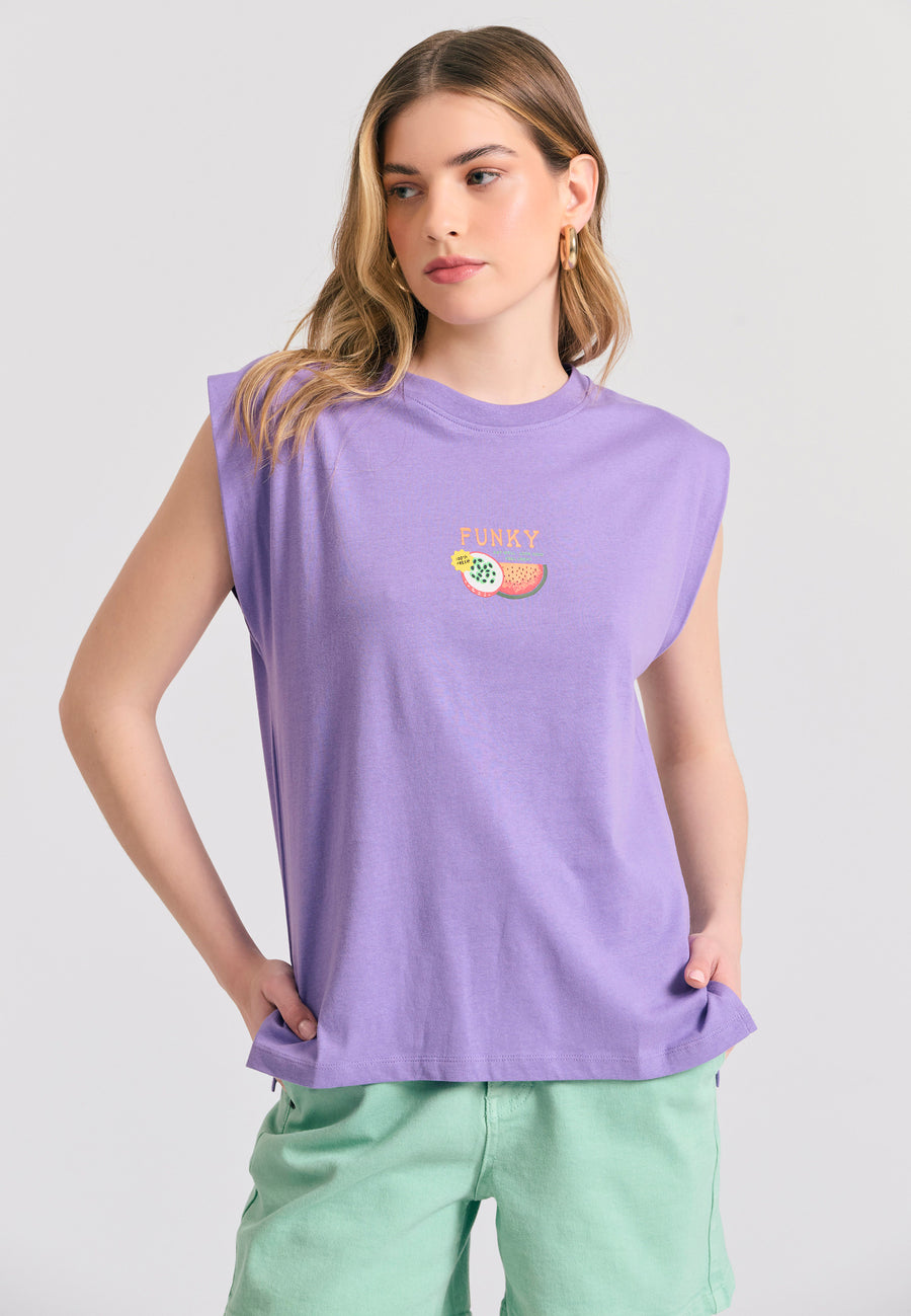 Tricou de damă cu imprimeu vintage pe spate - Dahlia violet