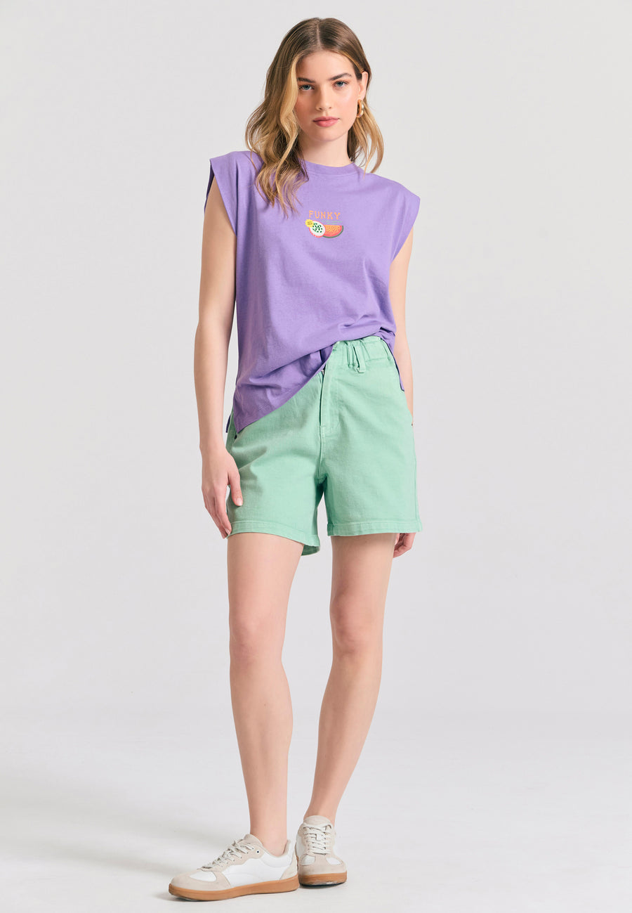 Tricou de damă cu imprimeu vintage pe spate - Dahlia violet
