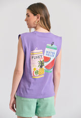 Tricou de damă cu imprimeu vintage pe spate - Dahlia violet