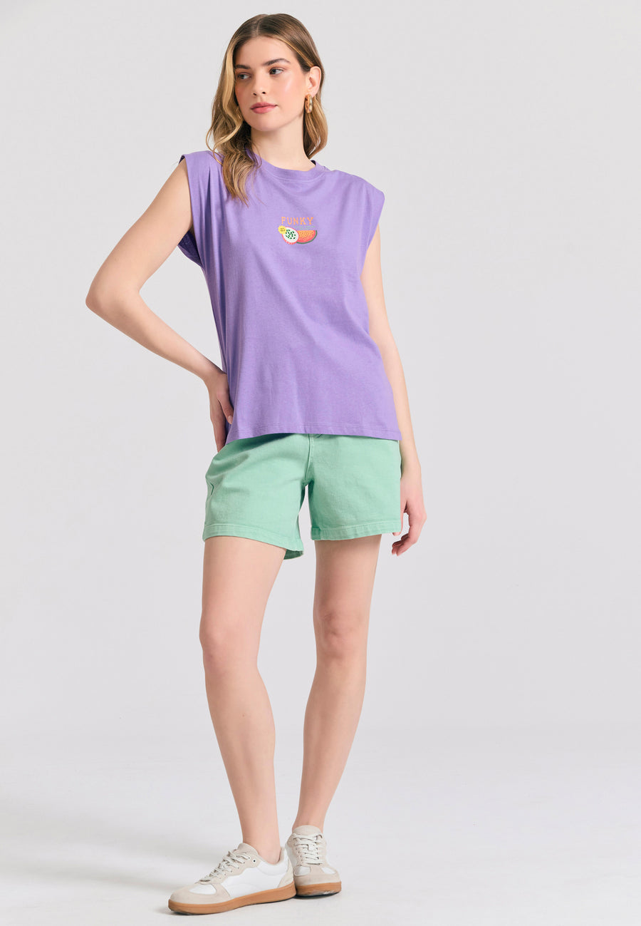 Tricou de damă cu imprimeu vintage pe spate - Dahlia violet