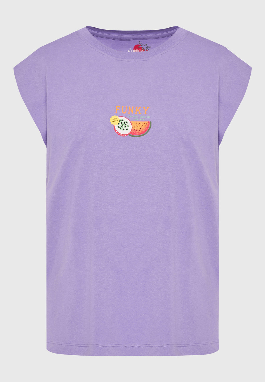 Tricou de damă cu imprimeu vintage pe spate - Dahlia violet