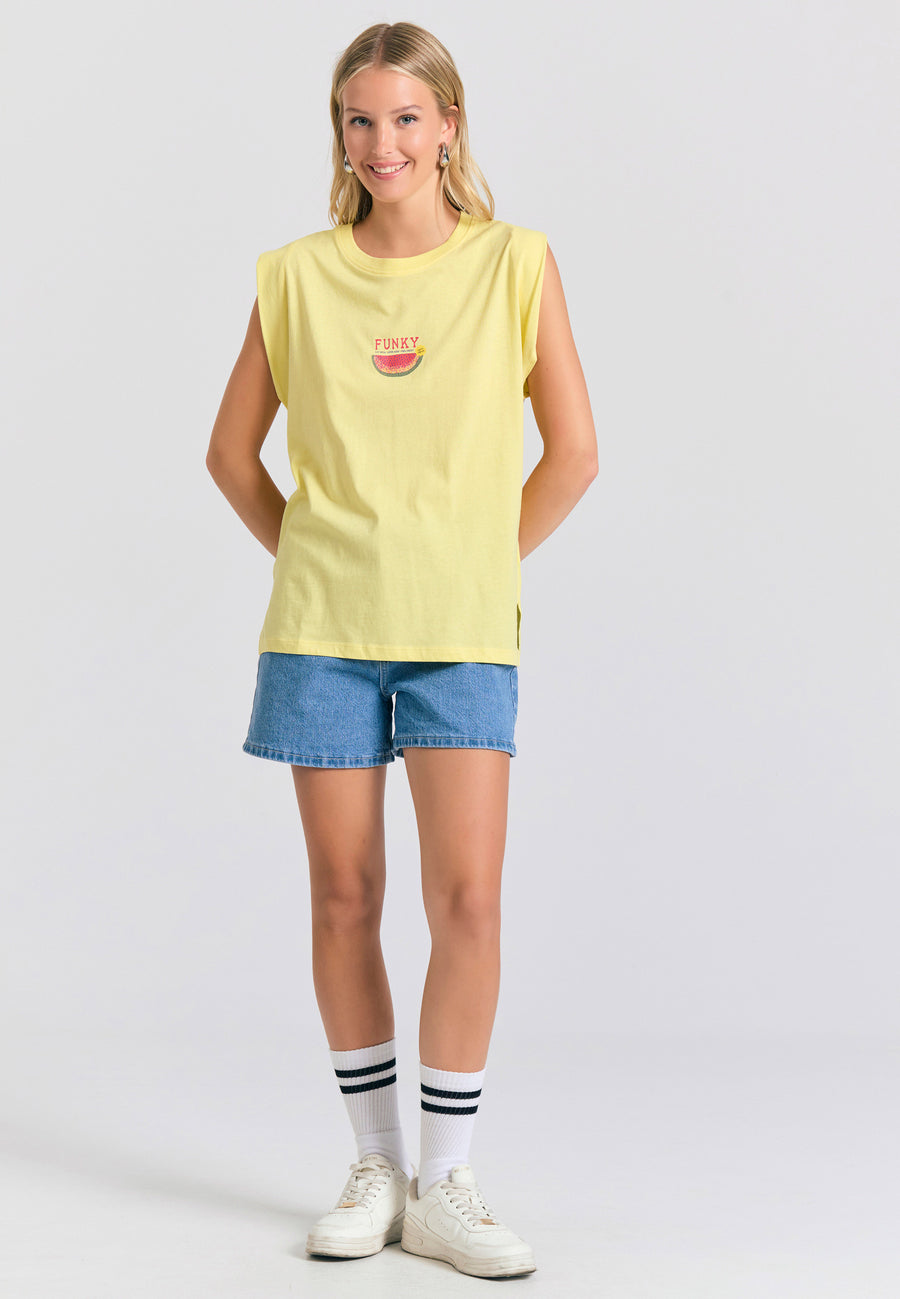 Tricou de damă cu imprimeu vintage pe spate - Lemon drop