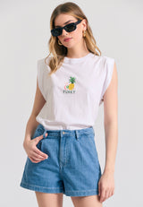 Tricou de damă cu imprimeu vintage pe spate - Alb