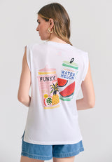 Tricou de damă cu imprimeu vintage pe spate - Alb
