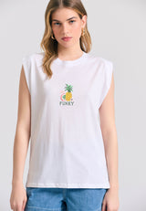 Tricou de damă cu imprimeu vintage pe spate - Alb