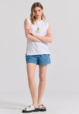 Tricou de damă cu imprimeu vintage pe spate - Alb