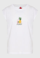 Tricou de damă cu imprimeu vintage pe spate - Alb