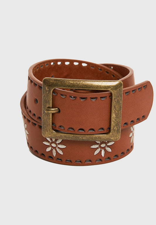 Curea din amestec de piele pentru femei - Maro