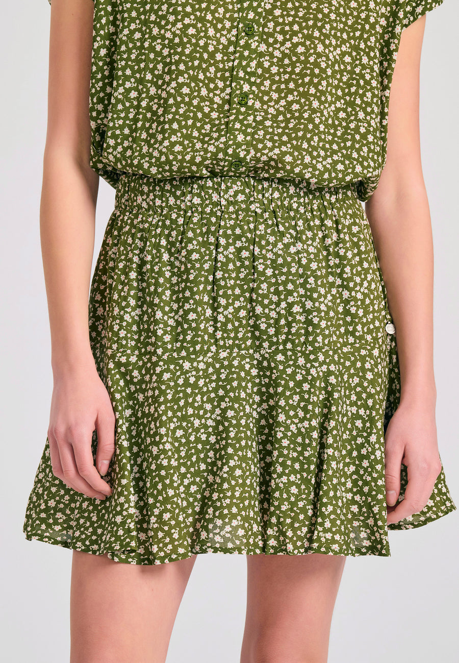 Fustă mini cu imprimeu floral - Kaki