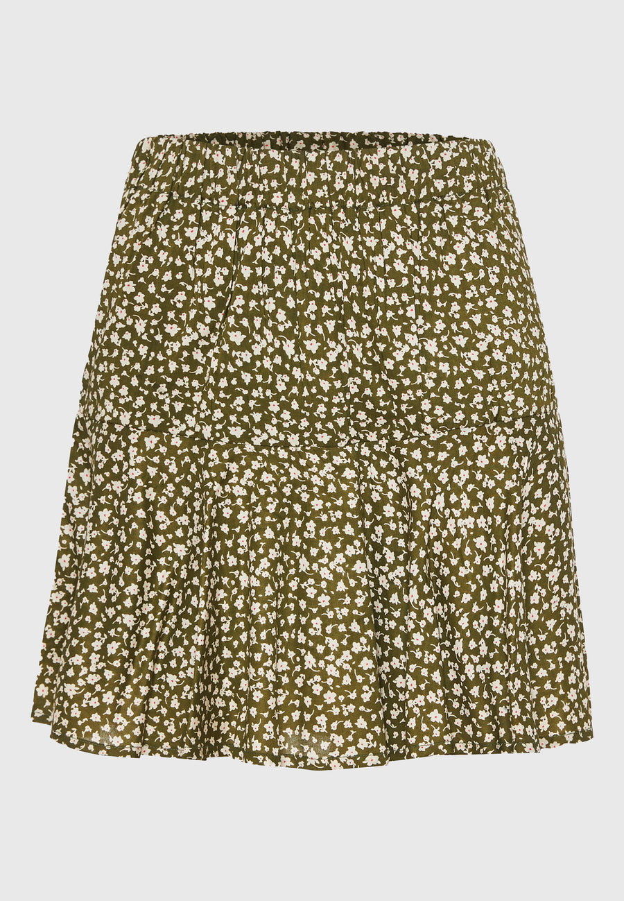 Fustă mini cu imprimeu floral - Kaki