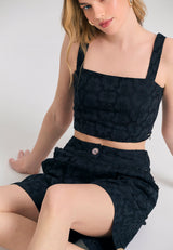 Women's embroidery shorts with pleats - Black