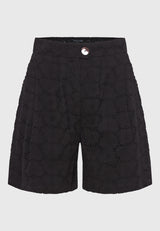 Women's embroidery shorts with pleats - Black