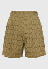 Women's embroidery shorts with pleats - Oregano