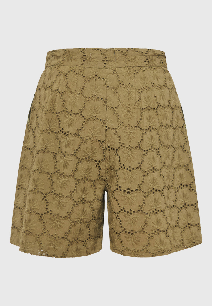 Women's embroidery shorts with pleats - Oregano
