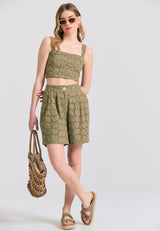 Women's embroidery shorts with pleats - Oregano
