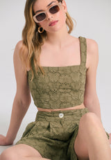 Women's embroidery shorts with pleats - Oregano