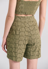 Women's embroidery shorts with pleats - Oregano