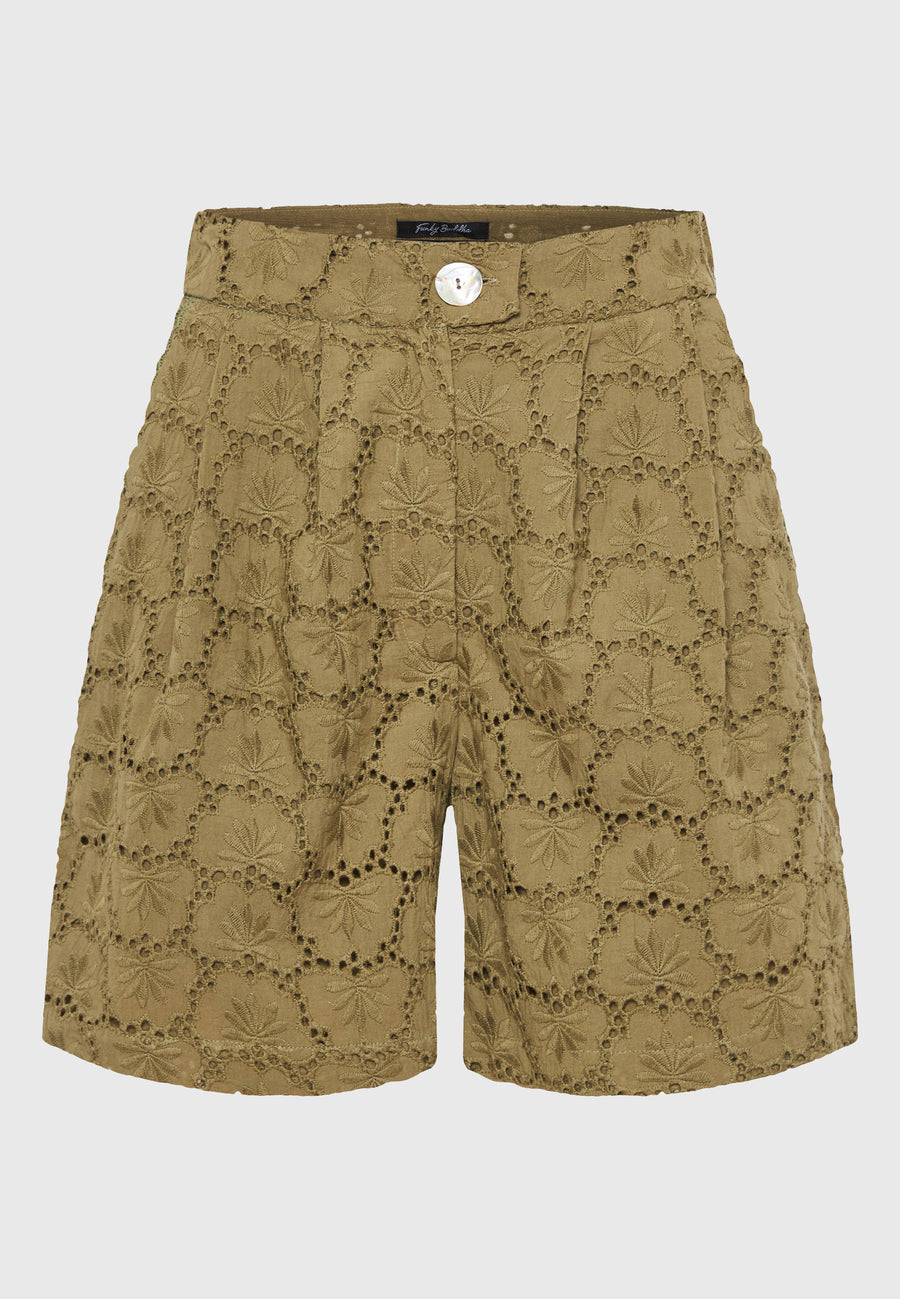 Women's embroidery shorts with pleats - Oregano