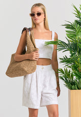 Women's embroidery shorts with pleats - White