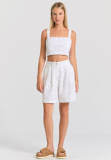 Women's embroidery shorts with pleats - White